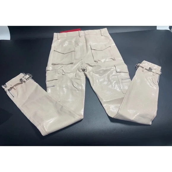 Guapi Men's Dead or Alive Faux Croc Leather Pants Beige Streetwear 28 LTD 71/100